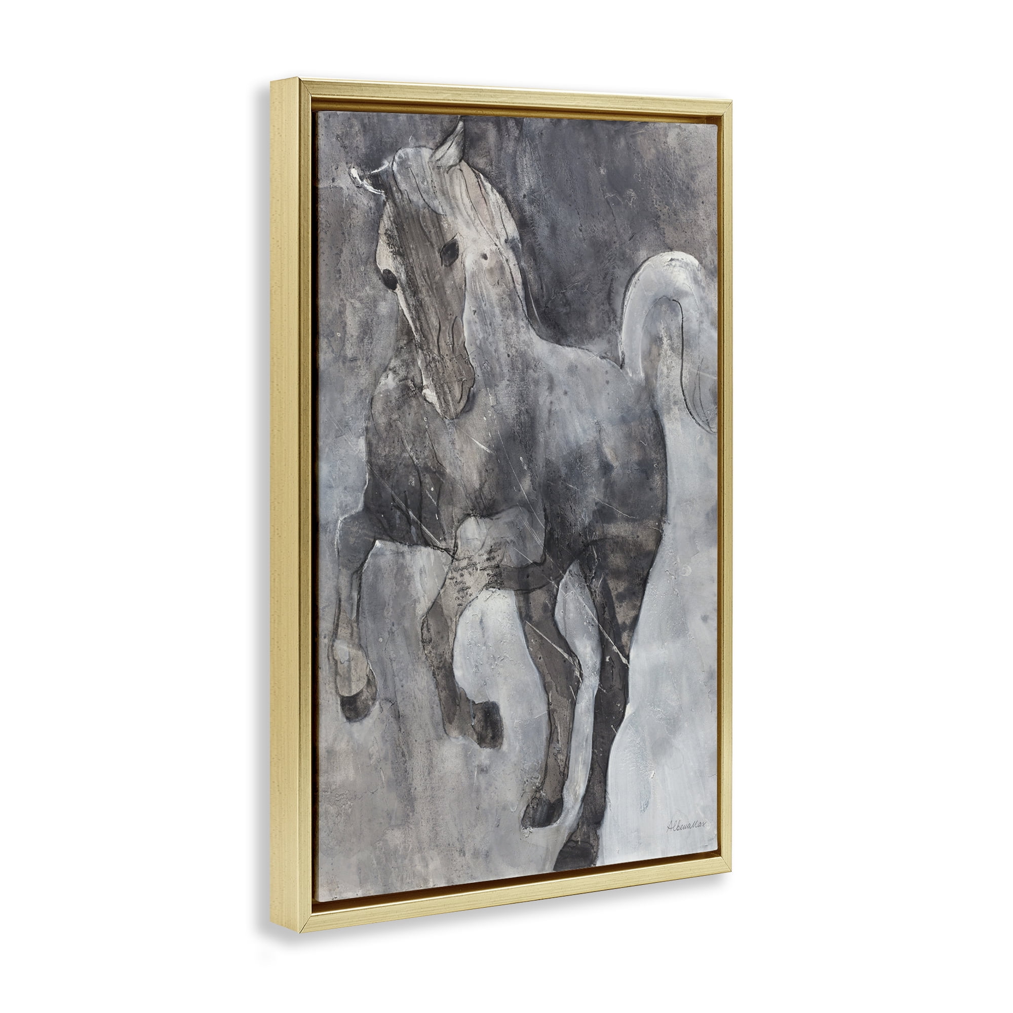 Stupell Industries Wind Dancer Stallion Animals & Insects Painting Gold Floater Framed Canvas Art Print Wall Art, 17 x 25
