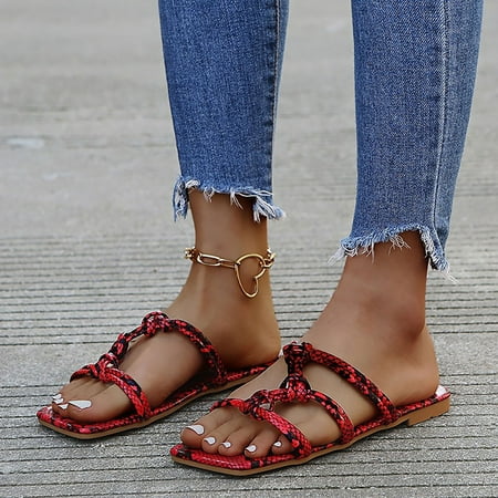 

Cathalem Flat Slippers Shoes for Women Fashion Summer Women Slippers Flat Bottom Light Open Toe Slippers for Women Style Red 9
