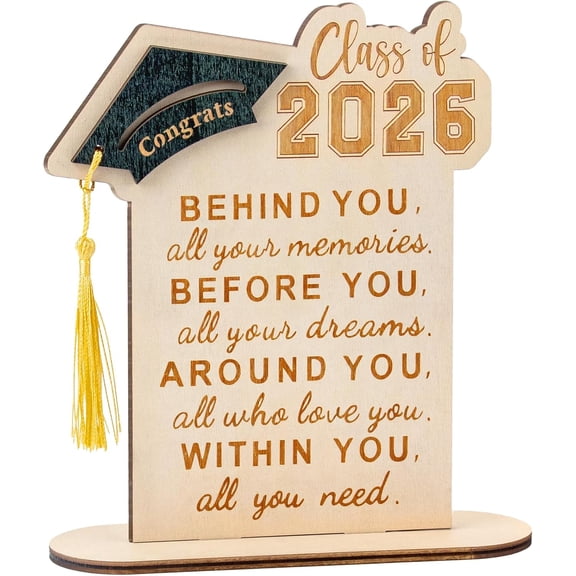 Graduation Decorations, Graduation Gifts for Class of 2026, Graduation Quote Wood Sign Desk Decor, Positive Behind You All Your Memories Wood Plaque with Stand Desk Decoration Grad Gift