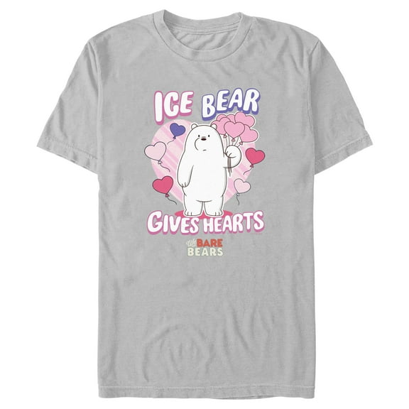 Men's We Bare Bears Valentine's Day Ice Bear Gives Hearts Graphic Tee Silver Small