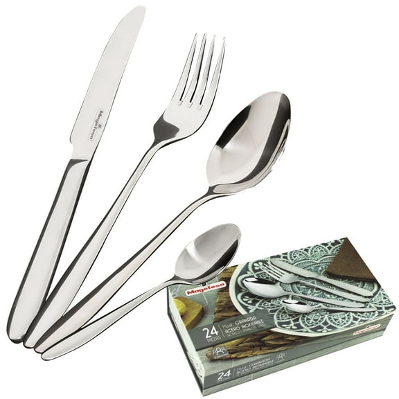 MAGEFESA Granada 24-Piece Silverware Set - Stainless Steel Flatware for 6 People, Blue Gift Box Included