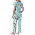 thumbnail image 3 of Pijamas para mujeres INSPIRE CHIC, camiseta de cuello en V de manga corta con pantalones de tiro ajustable, conjuntos de lounge impresos con bolsillos M azul floral, 3 of 5