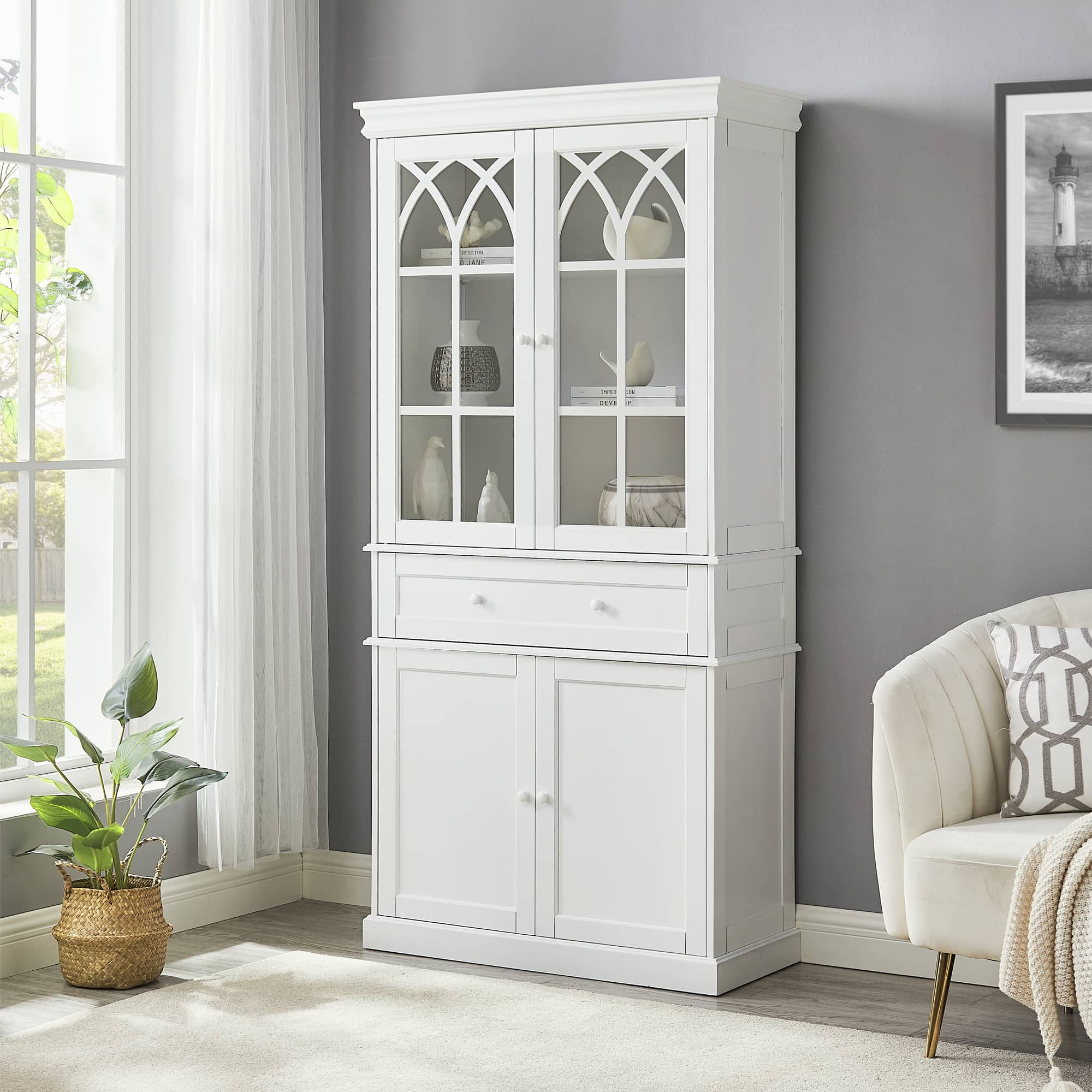 78.3 Elegant Tall Cabinet With Acrylic Panel Doors, Modern Living