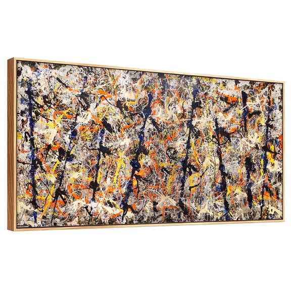 INVIN ART Framed Canvas Giclee Print Blue poles (Number 11) by Jackson Pollock Modern Abstract Wall Art, 20"x44"