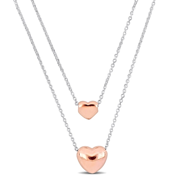 Everly Women's Double Strand Sterling Silver Two-Heart Rose Necklace
