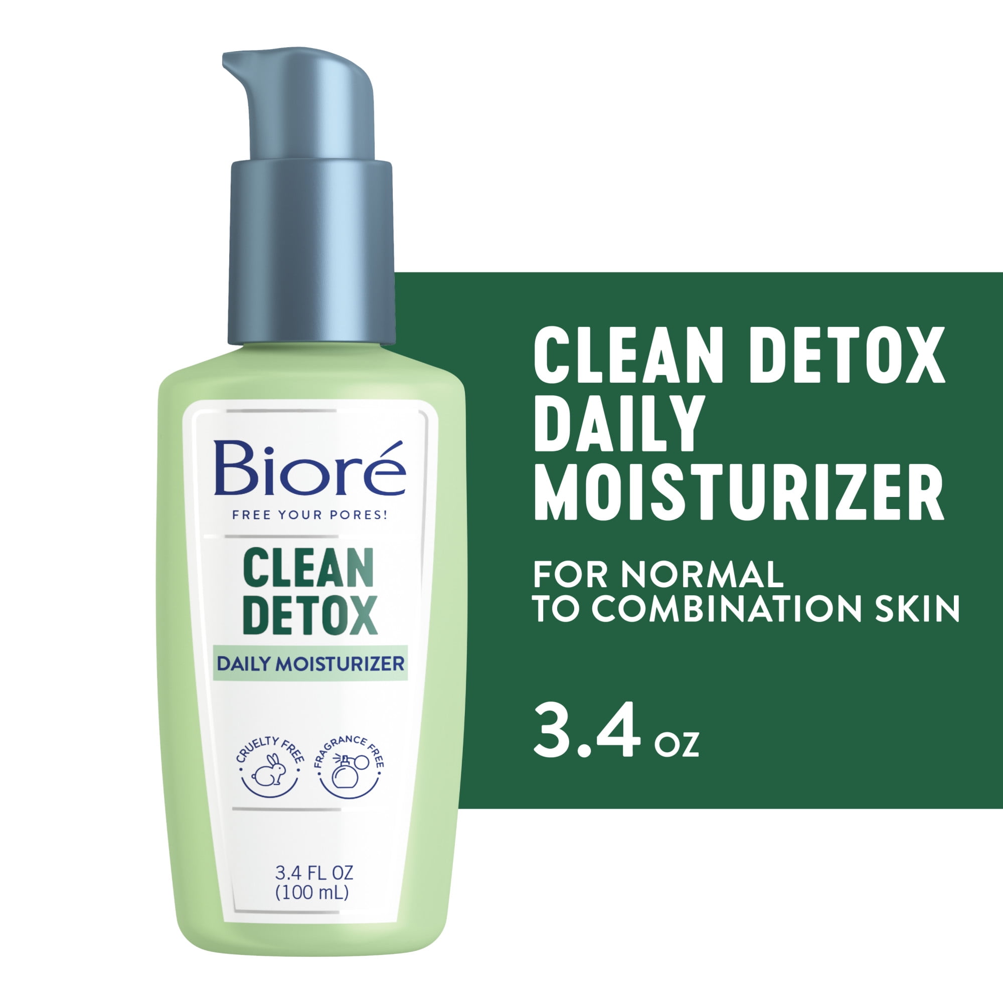 Biore Sensitive Skin Face Moisturizer, Hydrating Moisturizer, Fragrance Free Moisturizer, Clean Detox Daily Face Moisturizer 3.4 oz