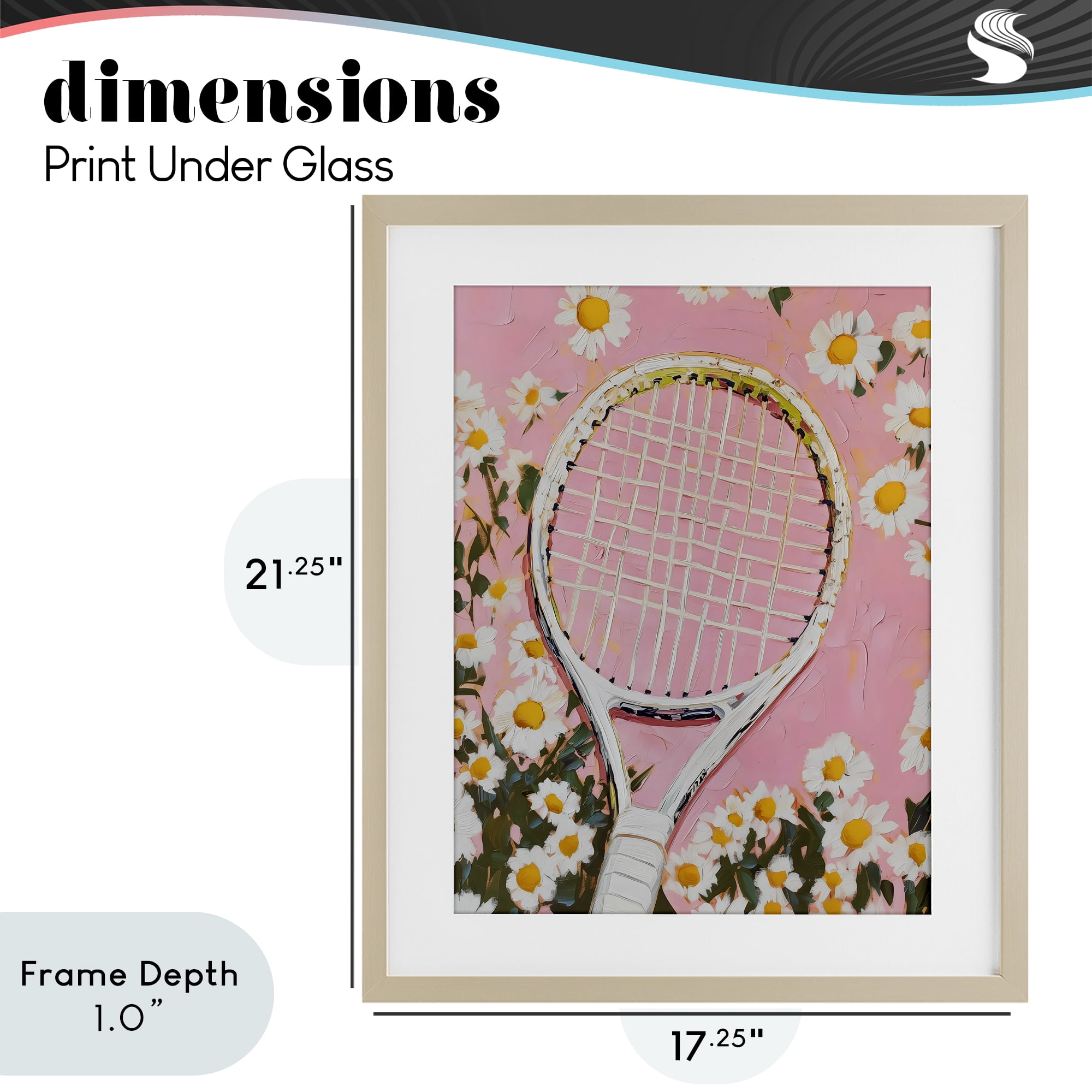 Stupell Industries Pink Tennis Racket & Daisies Birch Framed Print Under Glass, design by LSR Design Studio