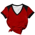 thumbnail image 4 of Craaazy Women's Summer Short Sleeve T Shirts Loose Fit V Neck Raglan Color Block Casual Blouses Gift, 4 of 6