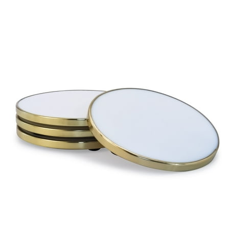 

Mascot Hardware Beautiful Hammered Brass White Coaster (Set of 4) Table top Protection for Any Kind Table Like Glass Wood Stone or Mirrored Glass