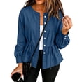 thumbnail image 6 of Dzrciro Demin Jacket for Women, Long Sleeve Round Neck Drawsting Wasit Button Cinching Lace Jean Coat, Casual Relaxed Demin Outerwear S‑2XL, 6 of 8