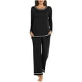 thumbnail image 6 of Fmbrln Womens Solid Color Pajama Sets Lounge Sets Long Sleeve Tops and Pants Soft Comfy Sleepwear with Pockets Black L, 6 of 6