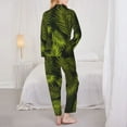 thumbnail image 5 of Kll Tropical Palm Leaves Fern Leaf Print Women'S Long Sleeve Pajamas With Pants Sleepwear Loungewear 2 Set-Small, 5 of 9