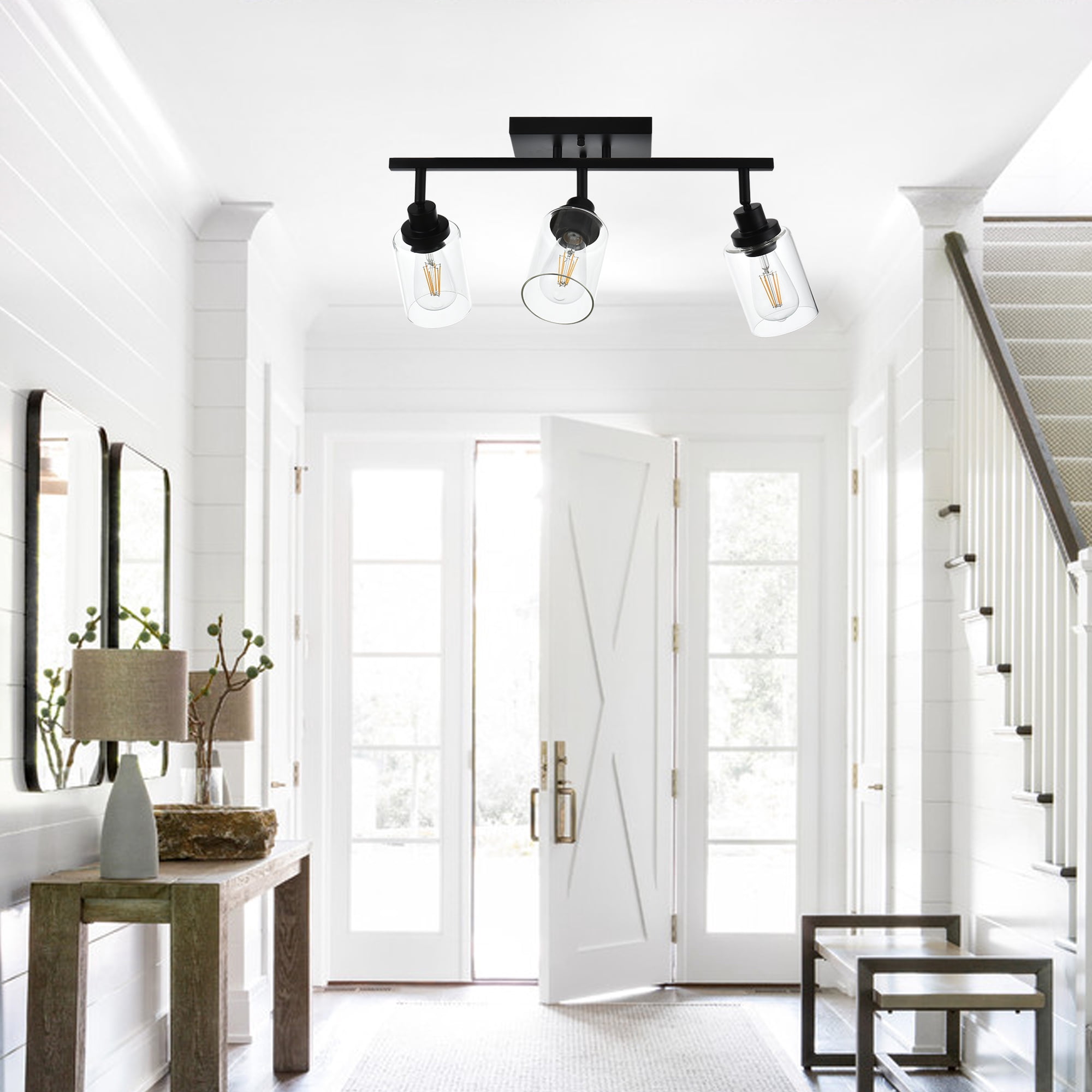 MELUCEE 3 Light Bathroom Vanity Light Black Track Lighting Fixtures Ceiling with Rotatable Track Head