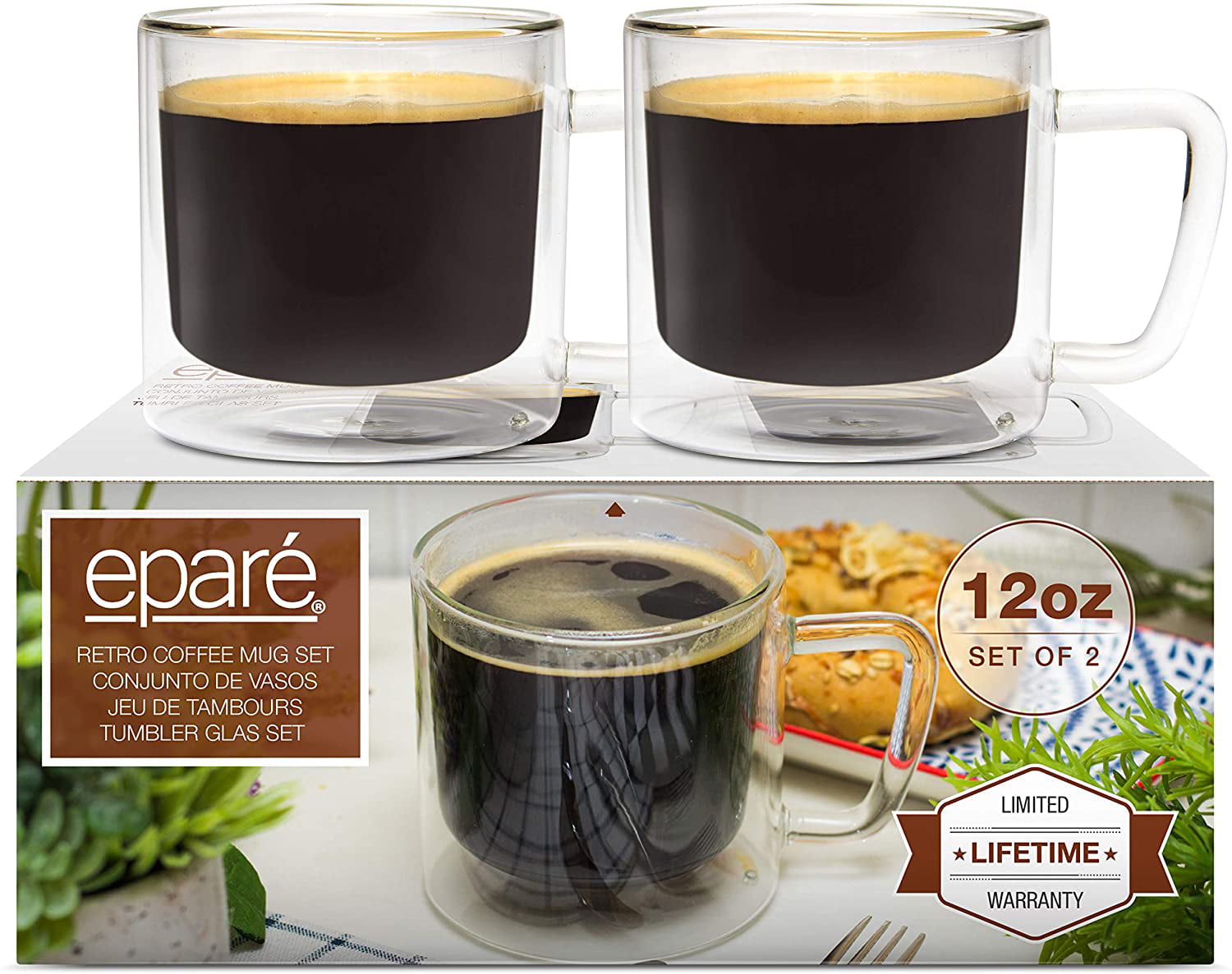 Clear Glass Double Wall Cup Set Eparé Retro Latte Glasses Espresso Macchiato Cappuccino Mugs Insulated Glassware