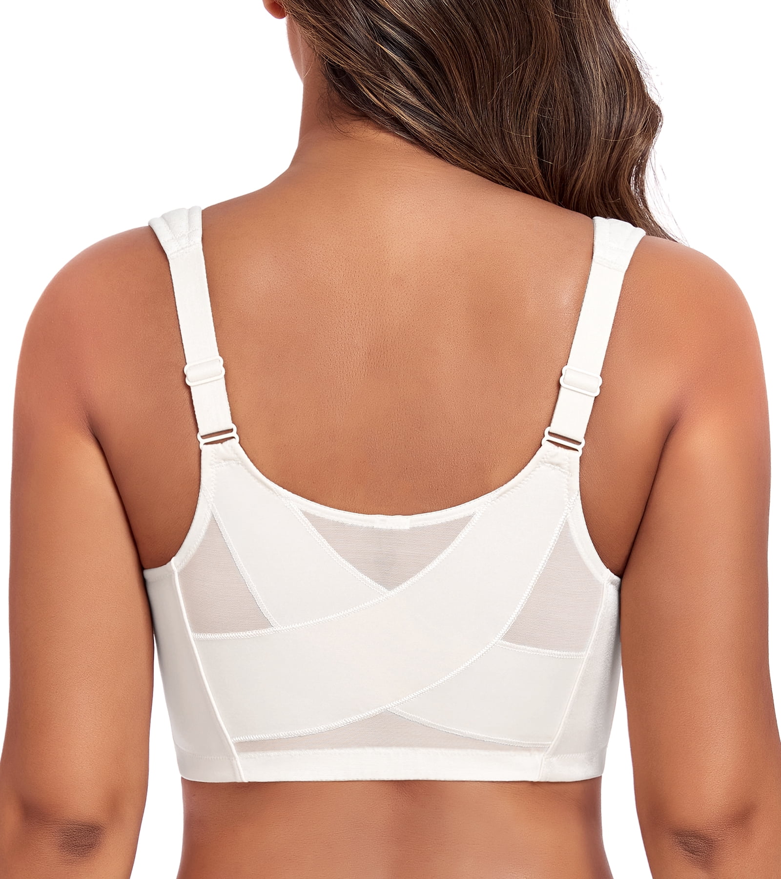 Exerin Women's Plus Size Front Closure Minimizer Bras Wireless Non Padded Comfort Back Support Bra(42DD,White)