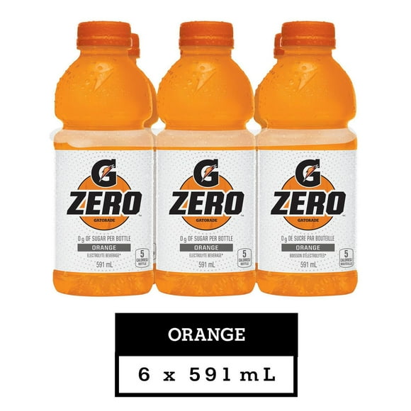 Boisson d’électrolytes Gatorade Zero Orange; bouteilles de 591 mL, emballage de 6 bouteilles 6X591mL
