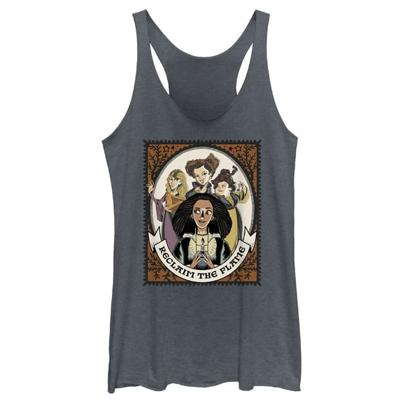 Women's Hocus Pocus 2 Reclaim the Flame Stamp Racerback Tank Top Navy Blue Heather Large