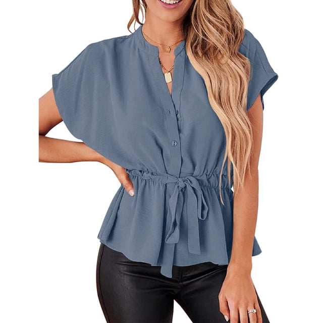Camisa informal de manga corta, blusas abotonadas para mujer, camisa de color puro para mujer, ropa para mujer confeccionada con cuidado