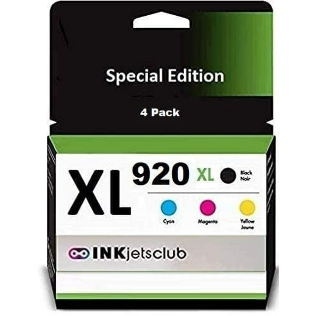 InkjetsClub Compatible Ink Cartridge Replacement for 4 Pack - HP 920XL High-Yield Ink Cartridge Value Pack. Includes 1 Black, 1 Cyan, 1 Magenta and 1 Yellow Compatible Ink Cartridges.