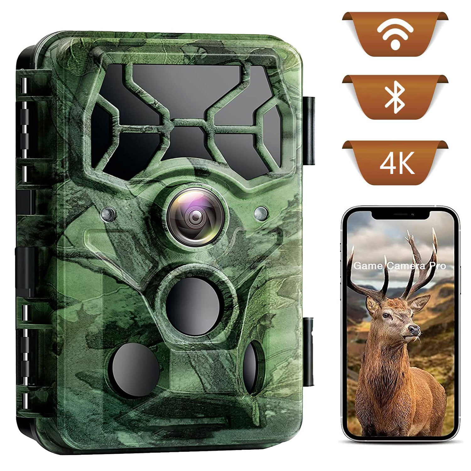 LIVE Video Trail Camera WiFi Bluetooth 24MP 1296P Outdoor Wildlife Hunting Cam 