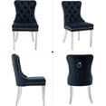 thumbnail image 4 of Westice Dining Chairs Set of 6, Velvet Button Tufted Kitchen Chairs with Rivet Trim Wood Frame Metal Pull Ring Silver Stainless Legs for Dining, Black, 4 of 9