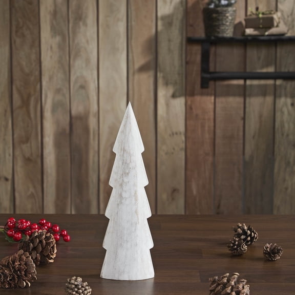 VHC Brands Christmas Tree Distressed White Wooden Figurine 11.5x3.5x1.5