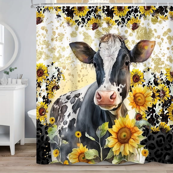 Mizhona Highland Cow Shower Curtain Sunflowers Farmhouse Bath Curtains Farm Country Bathroom Decor 72"x72"