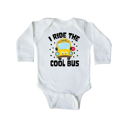 

Inktastic I Ride the Cool Bus with Yellow Bus Gift Baby Boy or Baby Girl Long Sleeve Bodysuit