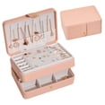 thumbnail image 3 of Joyero de 2 capas, compartimentos ajustables, cuero de PU, vitrina grande portátil para relojes, anillos, accesorios de viaje, almacenamiento de joyas Rosado Sunnimix Caja de almacenamiento de joyas, 3 of 7