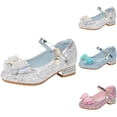thumbnail image 7 of Gpaecead Girls Pearl Bow Crystal Princess Shoes Stage Performance Flats Low Heel Soft Sole For Pageant Party Wedding, B-Blue, 7 of 7