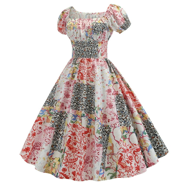 Summer Dresses Size 14 Women Vintage 1950s Retro Short Sleeve
