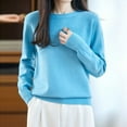 thumbnail image 5 of YueHuiYing Women's Fashion Casual Solid Color Semi-turtle Neck Loose Winter Knitted Sweater Pullover Top, 5 of 6