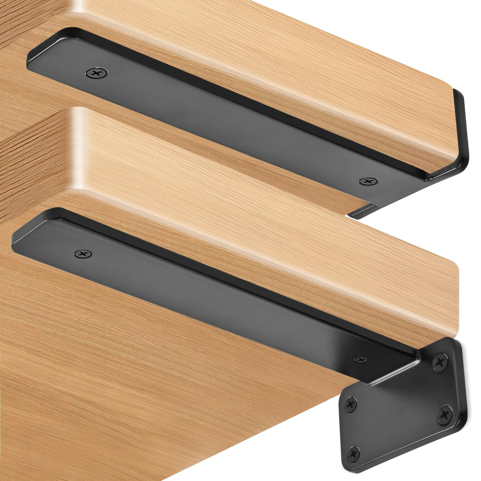 12 Pack - 10 Inch Black L Shelf Bracket (1/5 Thicked) Iron Floating Brackets Rustic Industrial Metal For Support