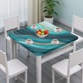 thumbnail image 3 of Teal Marble Gold Wave Pattern Square Fitted Tablecloth with Elastic Edge,Square Table Cover,Washable Elastic Table Cover for Home Kitchen Party Decor 34"x34", 3 of 6