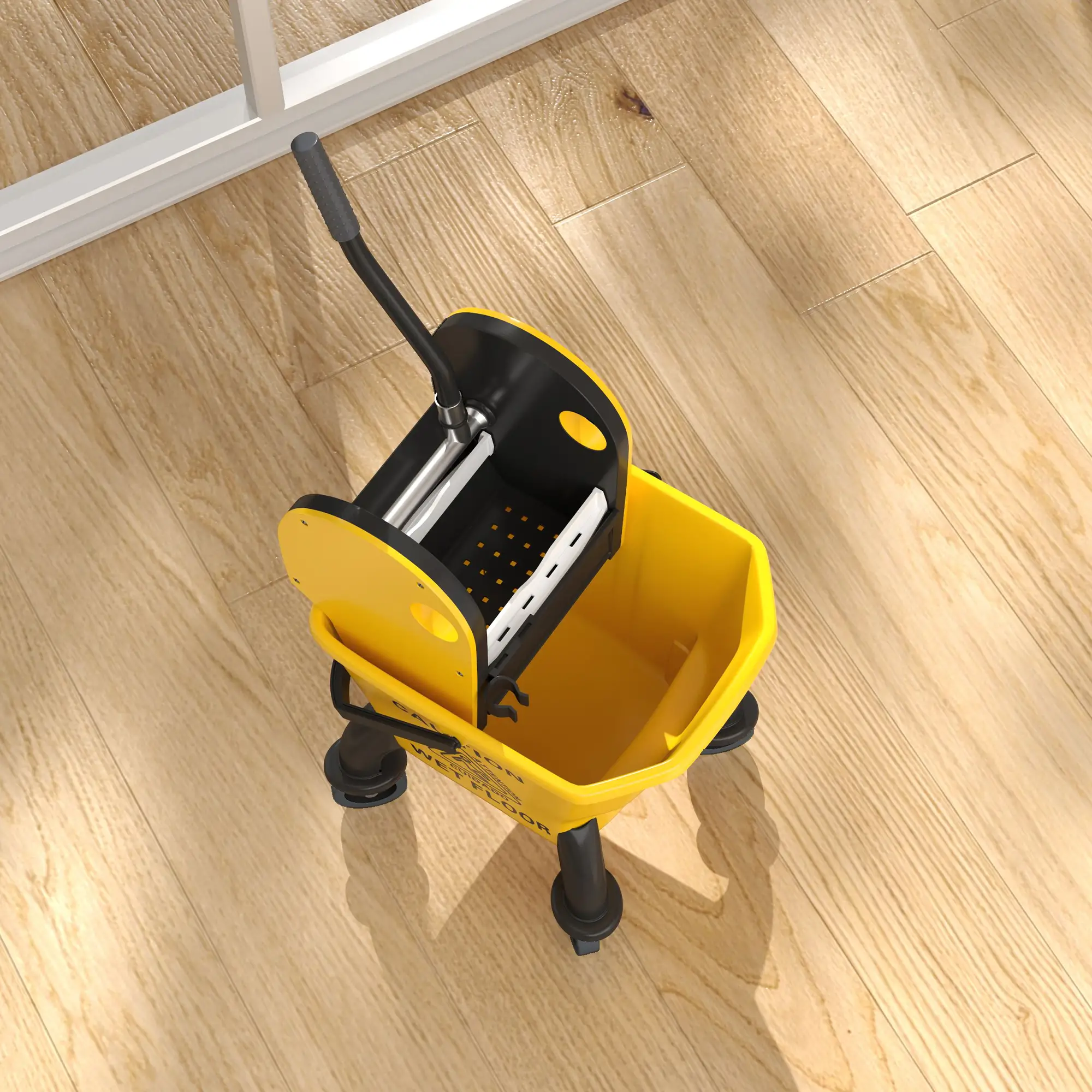 Mop Bucket with Wringer on Wheels for Floor Cleaning, 27.5 Quart Down Press Wringer with Handle & Mop – Black
