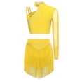 thumbnail image 4 of MSemis Women Single Sleeve Rhinestone Crop Top and Skirt Yellow M, 4 of 7