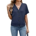 thumbnail image 5 of TEMOFON Summer T Shirts for Women Casual V Neck Button Down Tops Comfy Short Sleeve Knit Loose Fit Blouse Cardigans Tee Shirts Size XL, 5 of 5