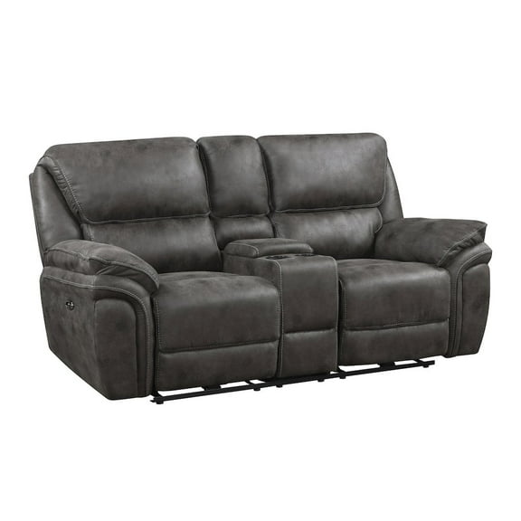 Lexicon Proctor Microfiber Power Double Reclining Love Seat in Gray