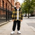 thumbnail image 3 of Enyan Boys Clothes for 3T 4T 5T 6T 7T Kid Toddler Flannel Plaid Hoddie Shirt Top+Pant Set 2 Piece Fall Winter Clothes（Light Yellow,4 Years）, 3 of 7