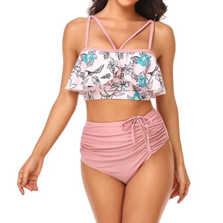 Two-piece Bikini Set Feminine printed high-waisted double-tie Swimsuit –  KesleyBoutique