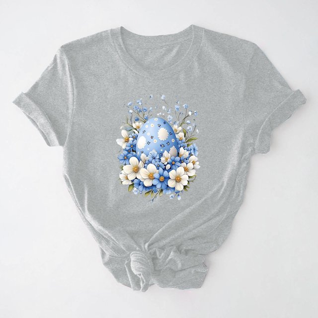 UPPADA Easter Femmes Oeufs Imprimé T-Shirts Heureux Easter Graphique Bunny Lapin Mignon T-Shirts Manches Courtes Décontracté Col Rond T-Shirts Été Basique Coupe Régulière Chandails Gris,TG