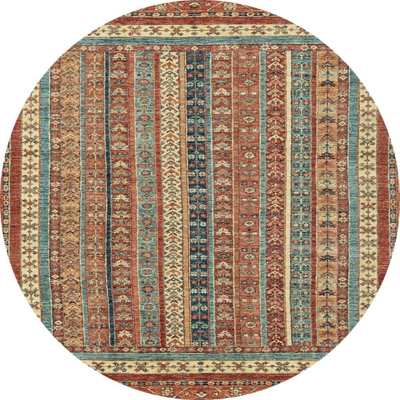Ahgly Company Machine Washable Indoor Round Abstract Camel Brown Area Rugs, 5' Round