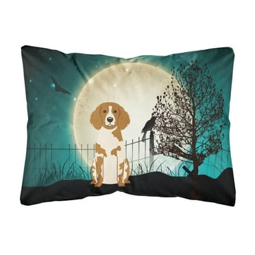 Carolines Treasures BB2262PW1216 Halloween Scary Brittany Spaniel Canvas Fabric Decorative Pillow, 12H x16W, multicolor
