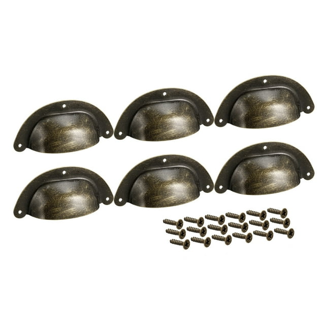 Unique Bargains Cup Drawer Pull Kitchen Cabinet Handles Bronze Tone, 88mm Hole Centers, 6pcs