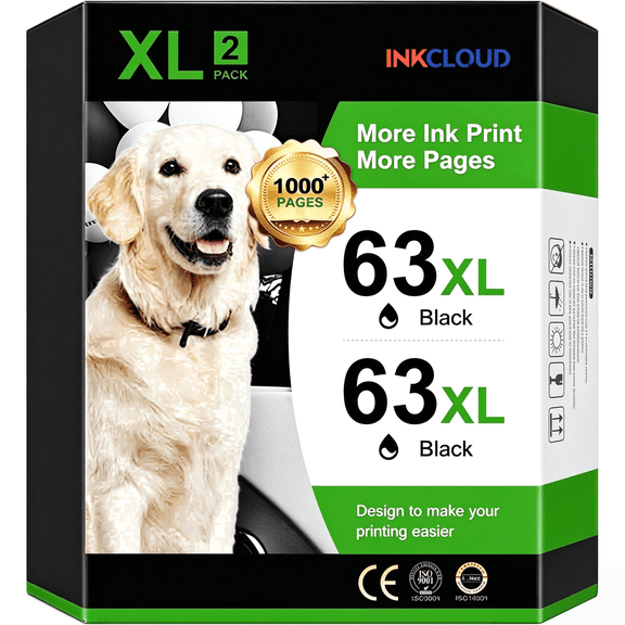63XL Black Ink Cartridge Compatible with 63 printer OfficeJet 3830 5255, Envy 4520 4512 4513 4516 (Black,2-Pack)