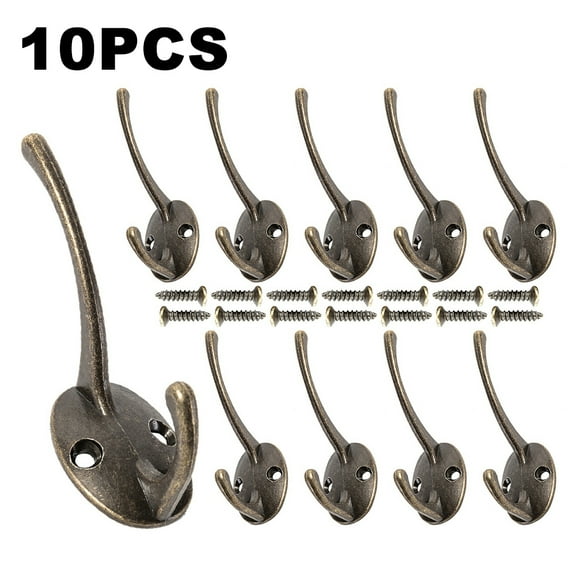 MTFun 10 Pcs Coat Hooks Antique Bronze Vintage Double Wall Hook Wall Door Entrance Hangers Hats Clothes Coats