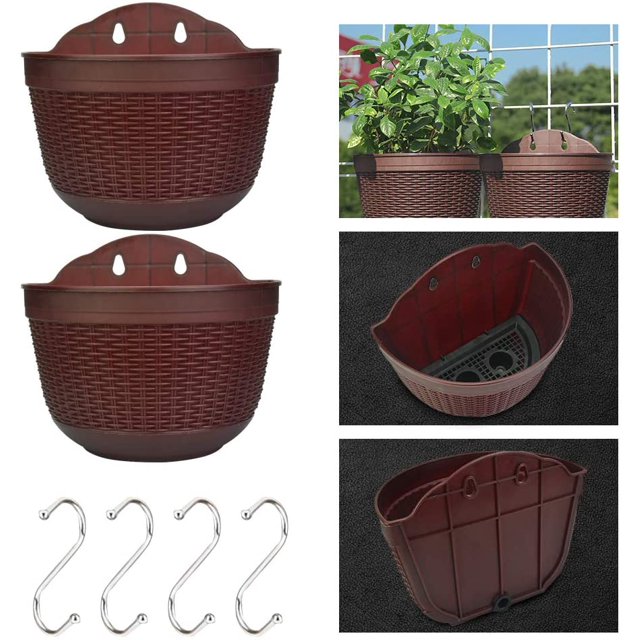 BUZIFU 2 Pcs Hanging Planters Wall Mounted Hanging Basket Fence Planter