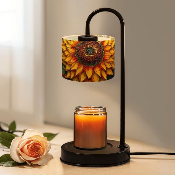 Candle Warmer Lamp with Timer Dimmer Sunflower Mosaic Colorful Floral Border Stained Glass Spring Decor Botanical Candle Lamp Warmer for Jar Candle with 4 Bulbs Gifts for Women House Warming Gifts