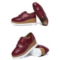 thumbnail image 4 of Lovskoo 2024 Women's Platform Wedge Shoes Square-Toe Lace-Up Fashion Dress Leather Shoes Burgundy, 4 of 6