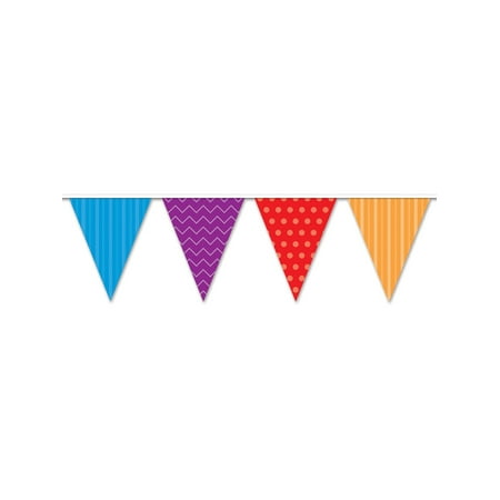 Beistle Dots and Stripes Pennant Banner, 11" x 12', Multicolor